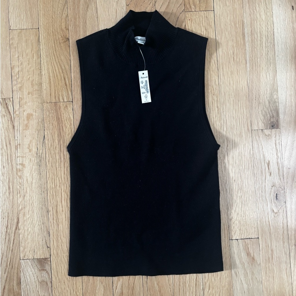 NWT Madewell Black Ribbed Mockneck Sleeveless Top
